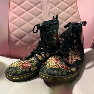 Dr. Martens Black Floral Combat Boots